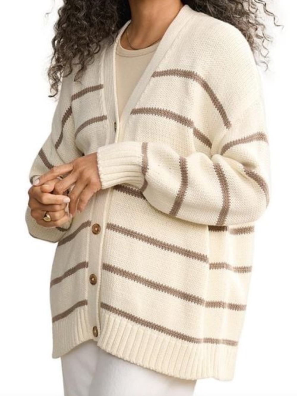 Jenni Kayne Women's Natural Chloe Striped Cardigan, Cream/Tan, Size Large